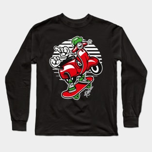 Red Scooter Skater Skateboarder Long Sleeve T-Shirt